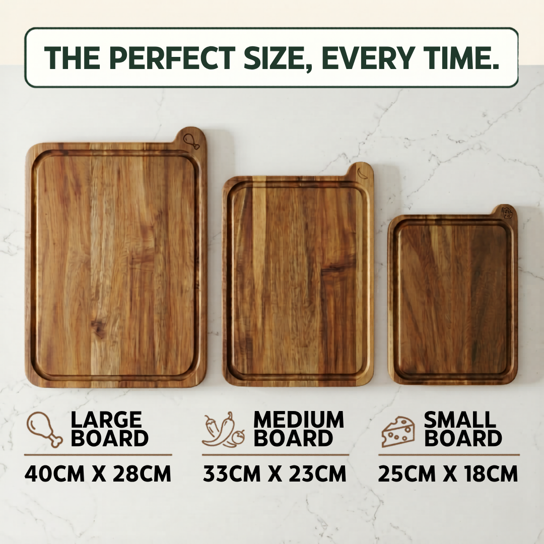 LOSTRU 3-Piece Non-Toxic Acacia Cutting Board Set with Stand