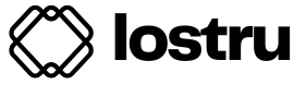 Lostru logo with a geometric design on a white background